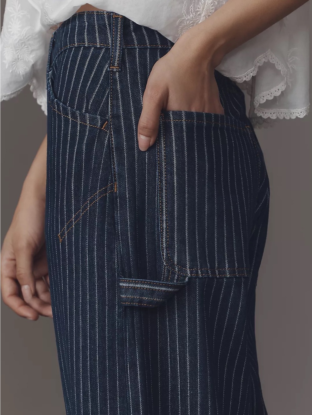 Anthropologie Pilcro Kayden Barrel Carpenter Jeans Railroad Stripe Petite - Picture 4 of 11